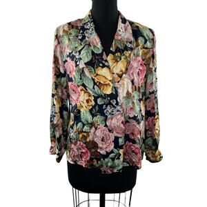 VTG Jerri Sherman Blazer Silk Floral Tapestry Notch Lapel Double Breasted Sz 6